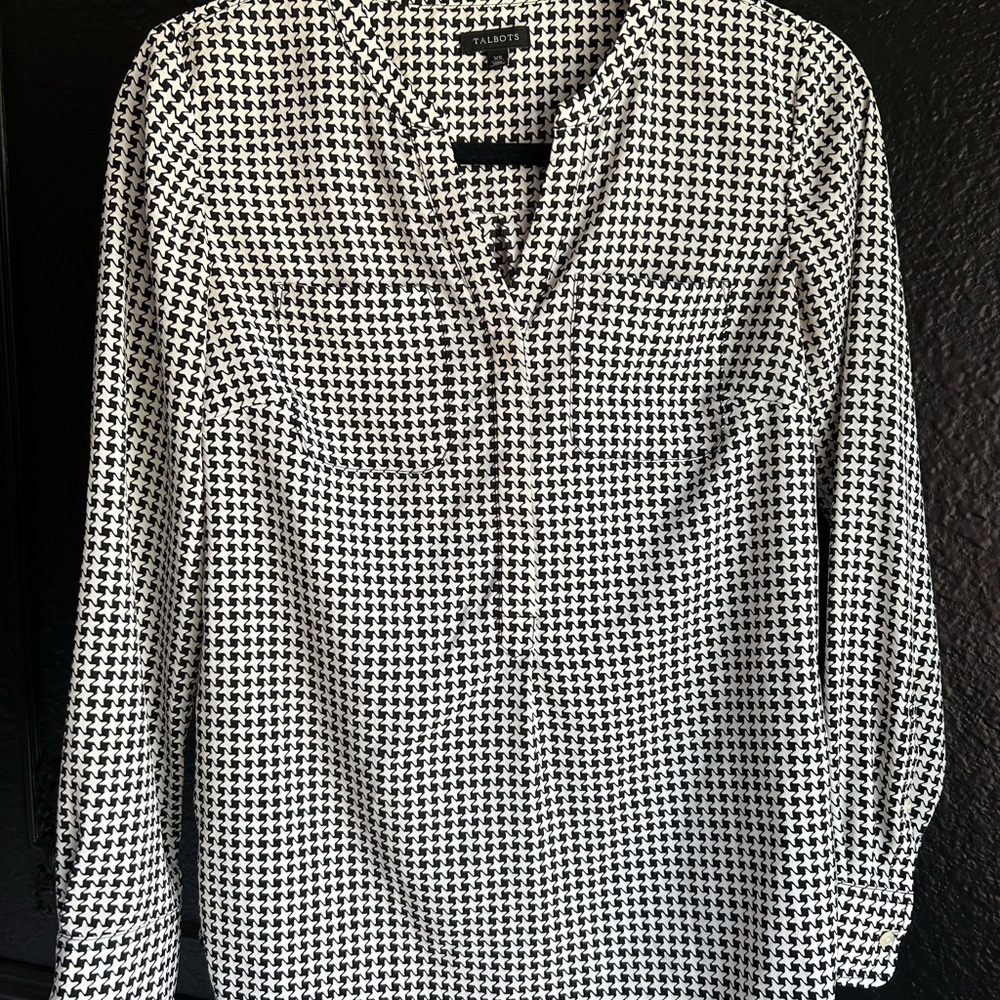 Talbots Black & White Star Print Blouse XS